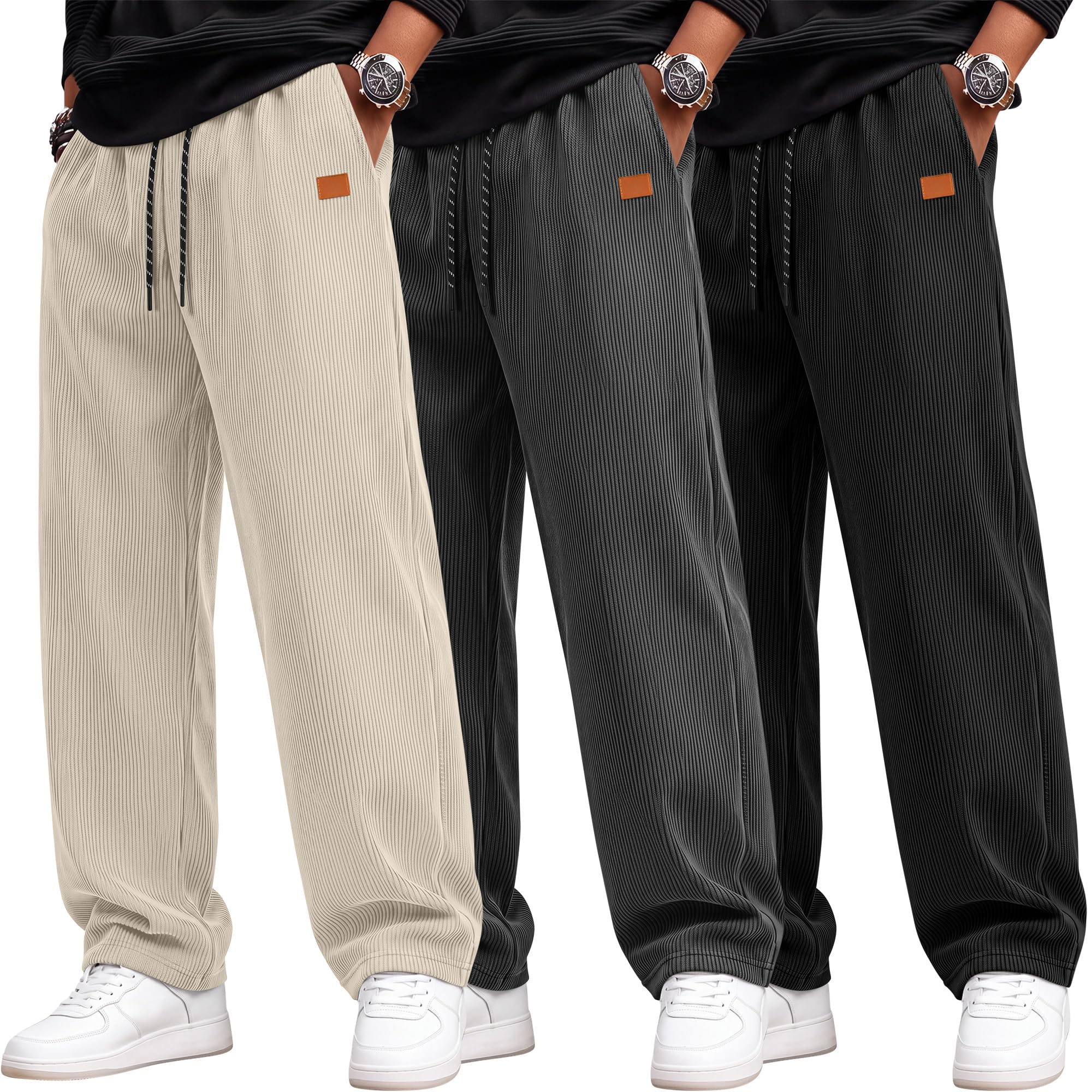 Neer 3 Pack Men's Corduroy Casual Baggy Pants