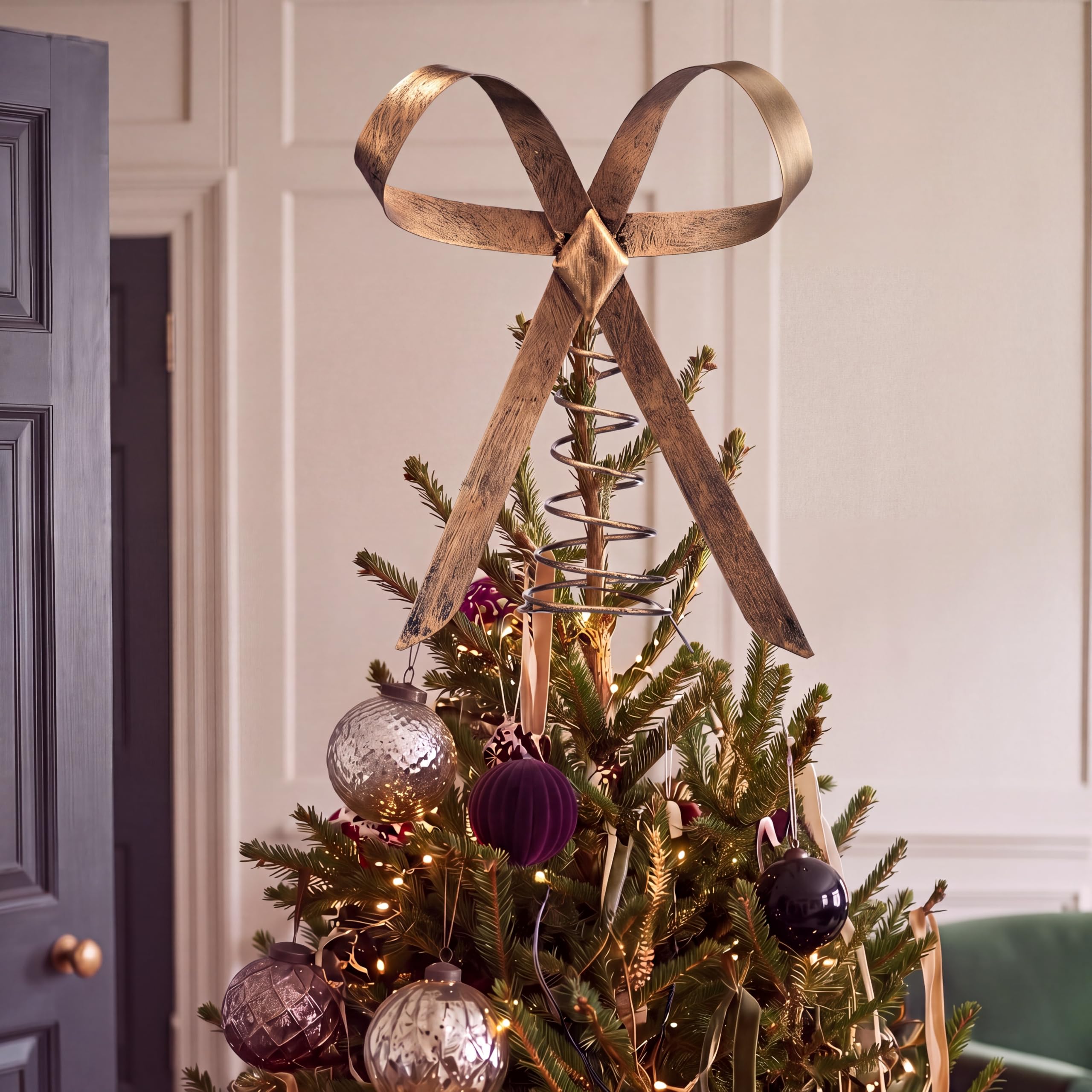 Retisee 9.84 Inch Brass Bow Christmas Tree Topper, Metal Christmas Decor | Rusti