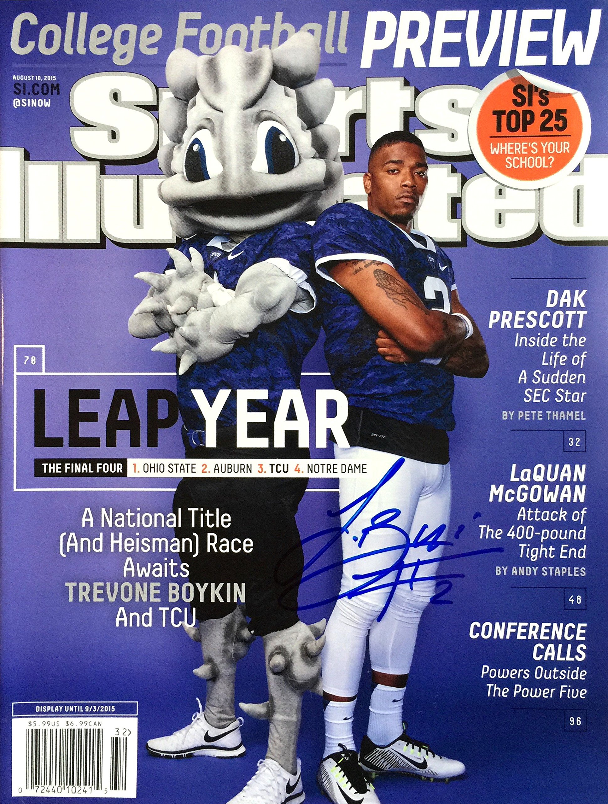 Trevone Boykin TCU HORNED FROGS autographed Sports Illustrated magazine 8/10/15