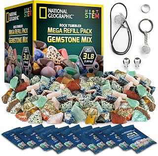 National Geographic Rock Tumbler Refill Kit with 3 Lbs. Rough Gems | 3 Lbs. Rough Gemstones, Amethyst and Quartz, 4-Stage Grit, Jewelry Accessories, Rock Polishing Supplies