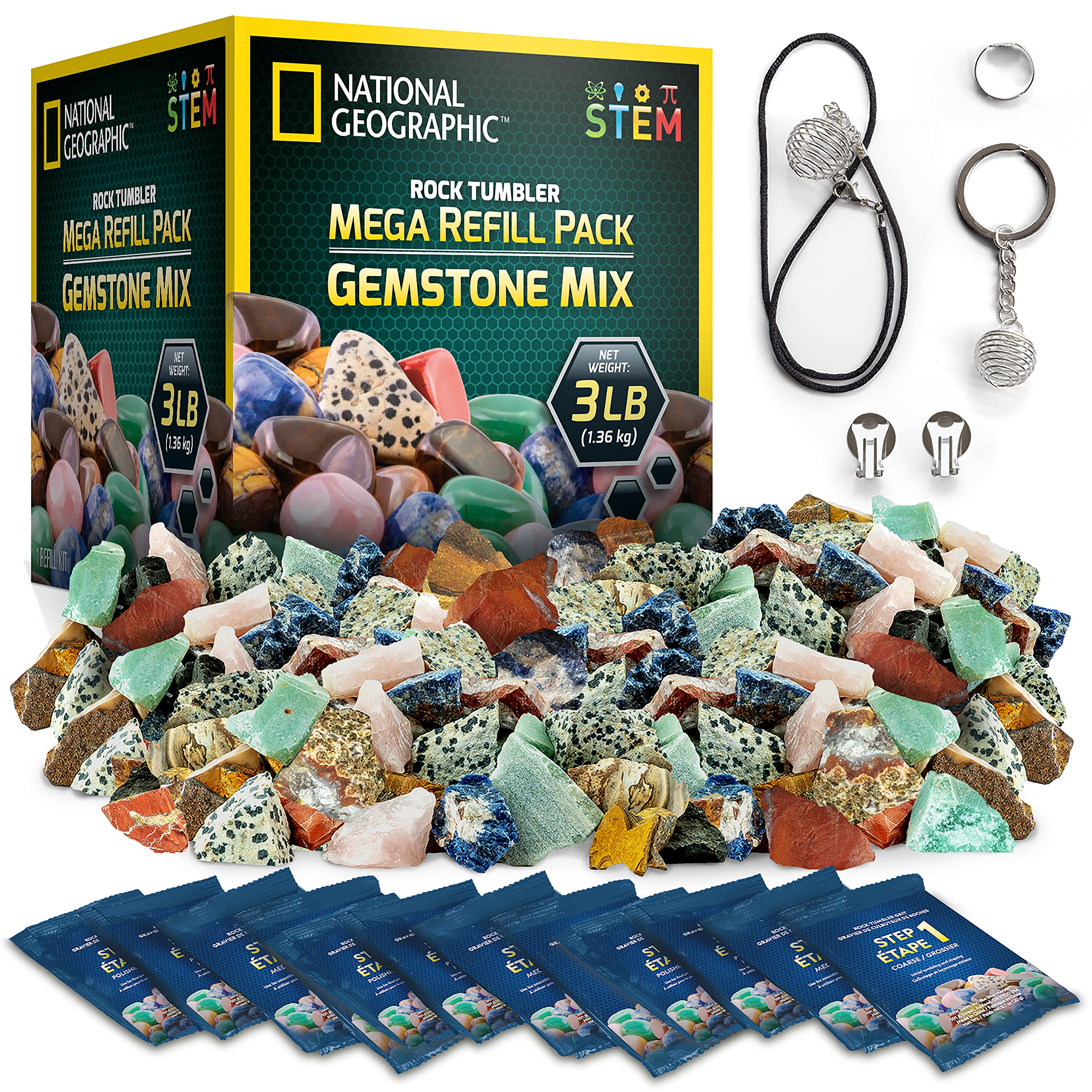 National Geographic Rock Tumbler Refill Kit with 3 Lbs. Rough Gems | 3 Lbs. Roug