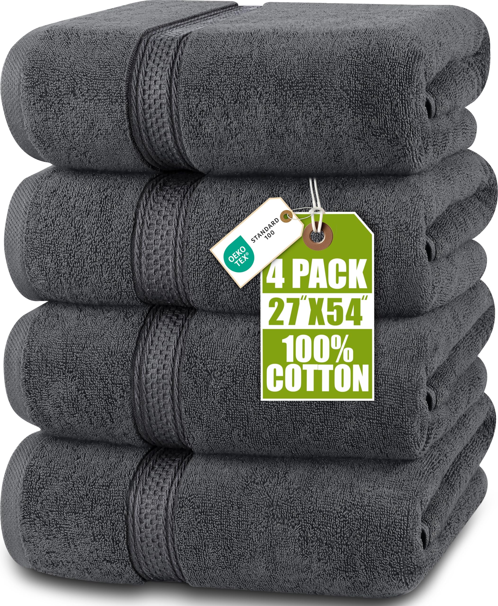 Utopia Towels 4 Pack Premium Bath Towels, 27x54 in, 600 GSM Cotton, Grey | Premi