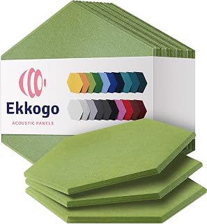 Ekkogo Acoustic Panels 12-Pack - 12"X10.4"X0.4" Soundproof Wall Panels - High Density Sound Dampening - Gin Green Hexagon