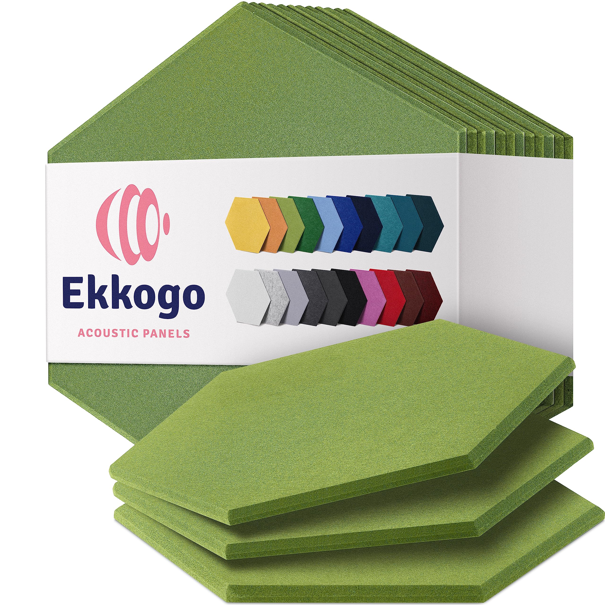 Ekkogo Acoustic Panels 12-Pack - 12"X10.4"X0.4" Soundproof Wall Panels - High De
