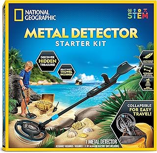 National Geographic Starter Metal Detector Kit for Kids Ages 8-12 | 7.4-Inch Waterproof Coil, Adjustable Design, Trowel Included, Lightweight Detector, Beach Treasure Hunting, Birthday Gift