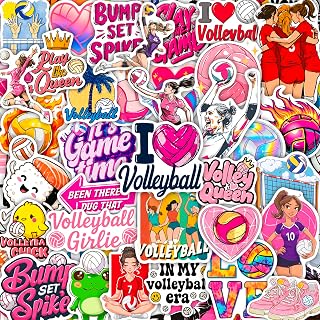 100Pcs Volleyball Stickers for Water Bottle, for Laptop - Pink Volleyball Gifts for Girls - Waterproof Vinyl Stickers Decals for Planner, Scrapbook - Pink Team Gifts for Women