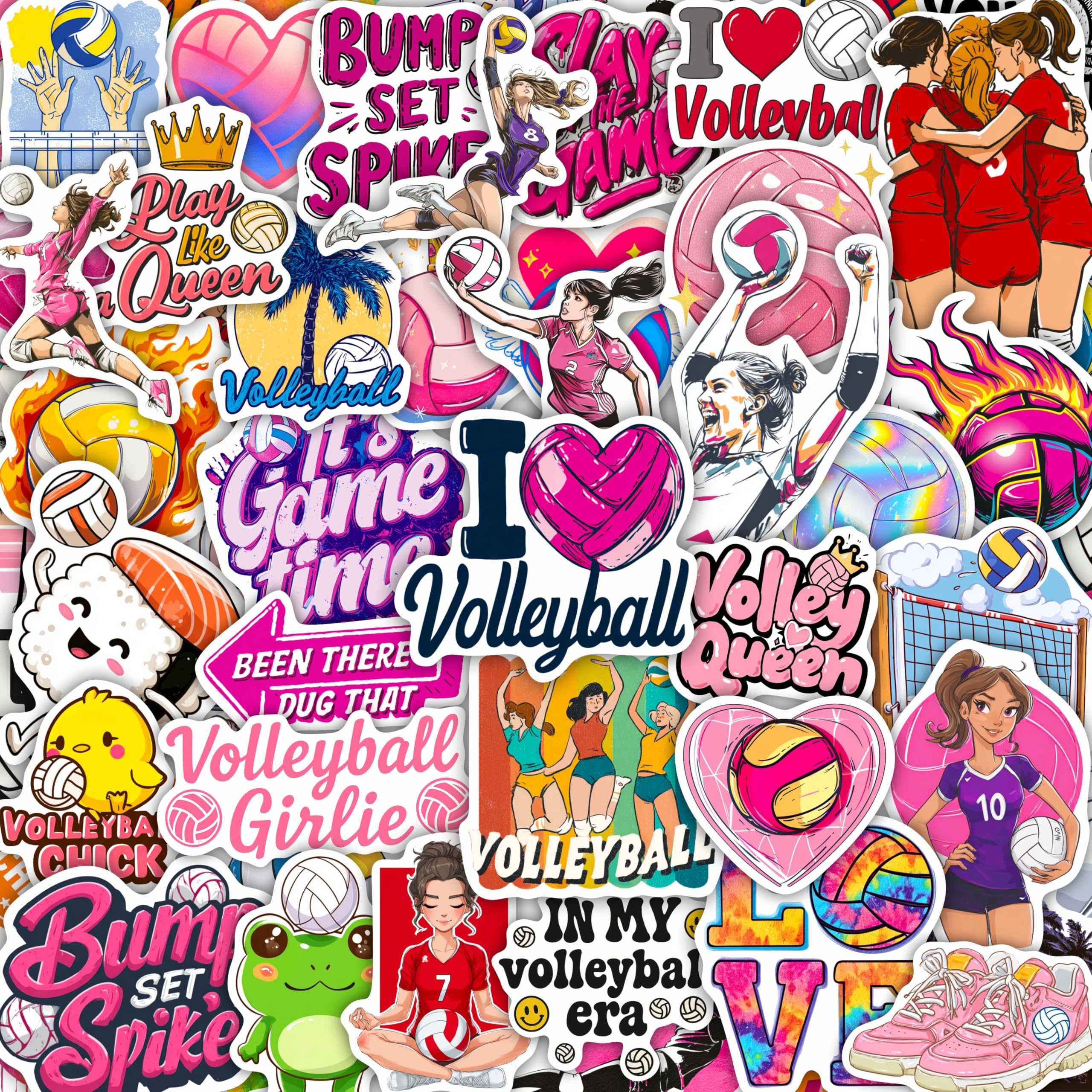 100Pcs Volleyball Stickers for Water Bottle, for Laptop - Pink Volleyball Gifts 