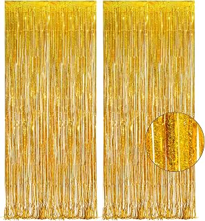 Lametta Vorhang Gold Glitzer - GREATRIL Herbst Party Vorhänge Foto Hintergrund Luftschlangen Geburtstag Dekoration für Geburtstag JGA Hochzeit Kino Hollywood Biene Silvester New Year Abi Party Deko