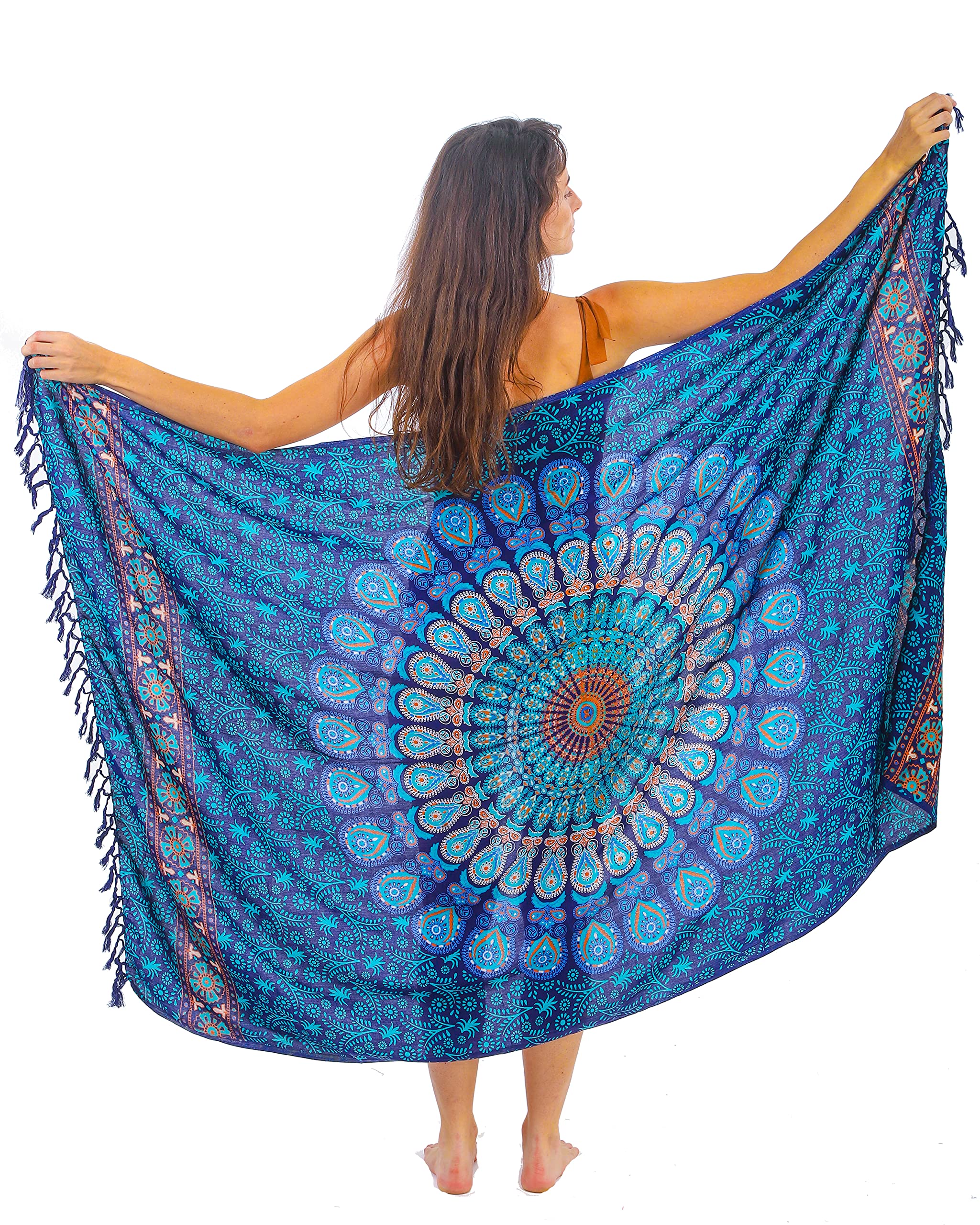 Boho Mandala Pareo Sarong Bikini Cover Up with Tassels – Super Soft Lightweight 