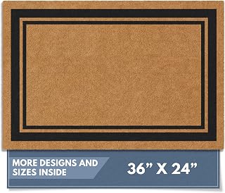 Barnyard Designs Natural Coco Coir Non-Slip Doormat (61x91cm, Border) | Heavy-Duty Welcome Mat with Rug-Grip Backing for Front Door, Covered Porch or Entryway, Indoor Outdoor Sheltered Entrance