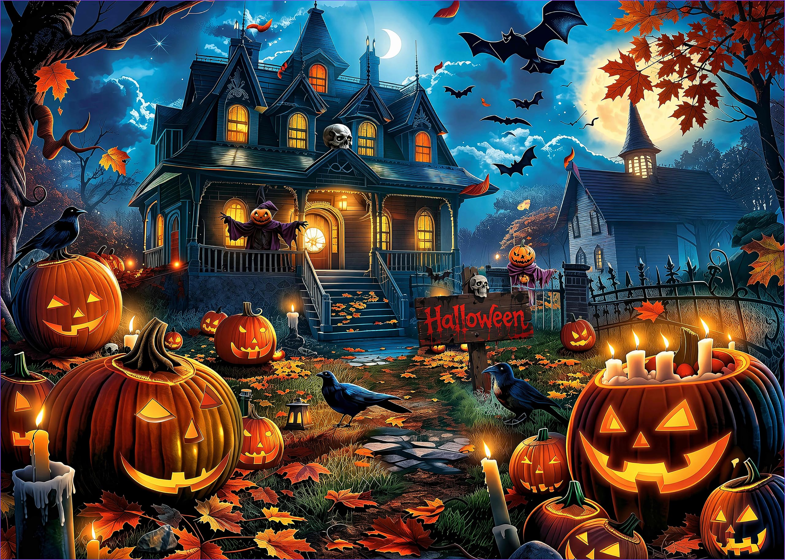 Nattork Jigsaw Puzzle 1000 Pieces for Adults, Halloween Haunted House,Challengin