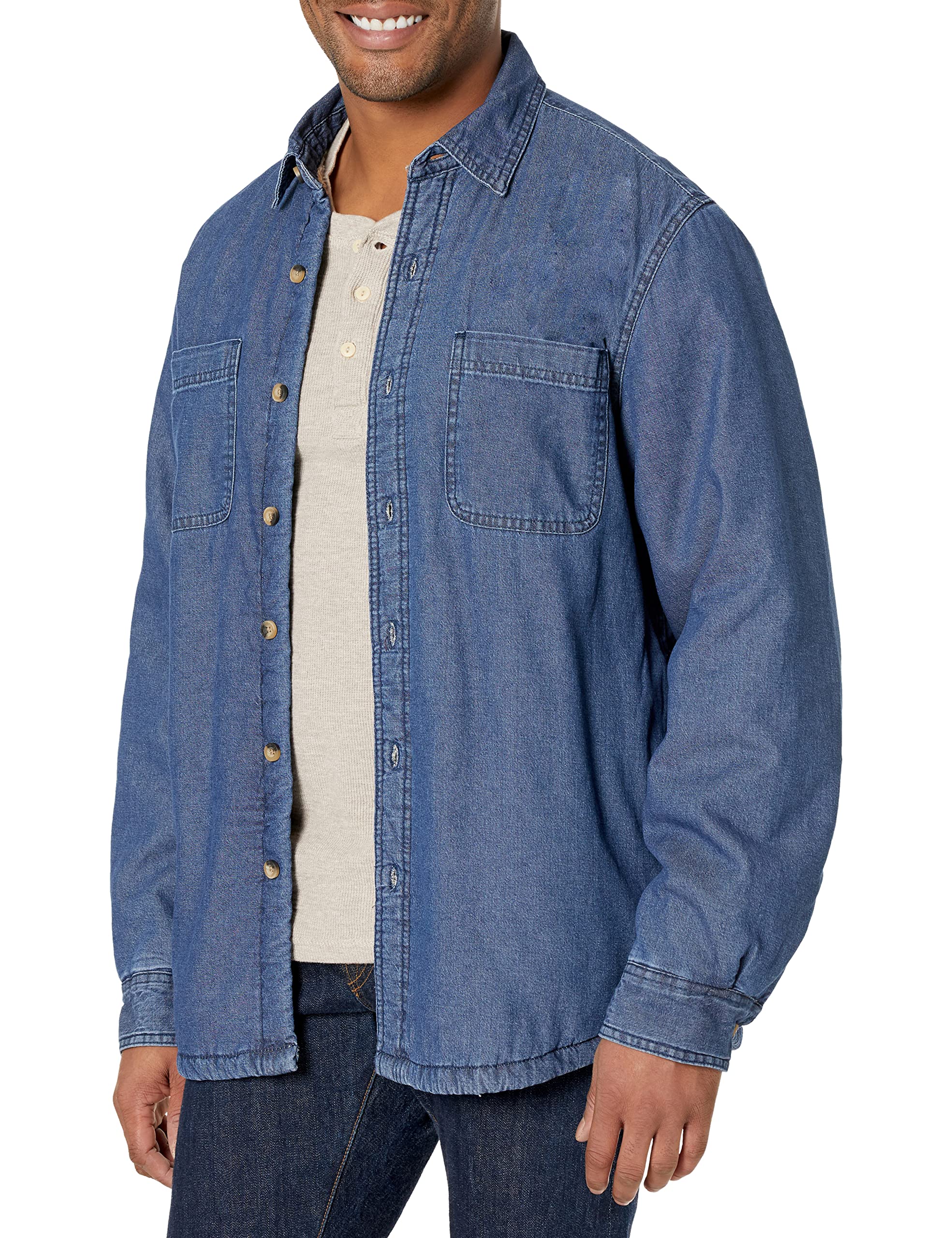 Wrangler Authentics Men's Long Sleeve Flannel Shirt Jacket with Sherpa Lining Sh