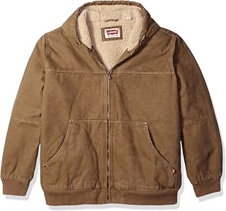 Levi's mens Big Cotton Canvas Workwear Hoody Bomber With Full Sherpa LiningDenim Jacket