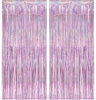 Pink Tinsel Curtain Party Backdrop Glitter - GREATRIL Foil Fringe Curtain Lilac Pink Streamers Decor for Birthday Girl Princess Unicorn Christmas Bachelorette Euphoria Party Decorations - 2 PCS