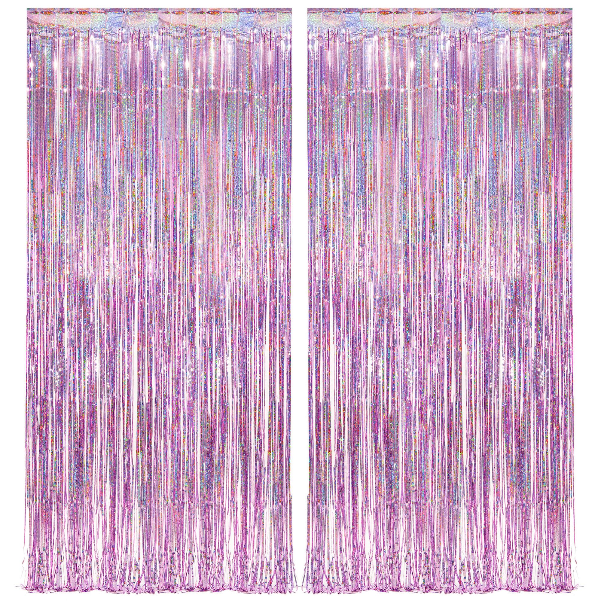 Pink Tinsel Curtain Party Backdrop Glitter - GREATRIL Foil Fringe Curtain Lilac 