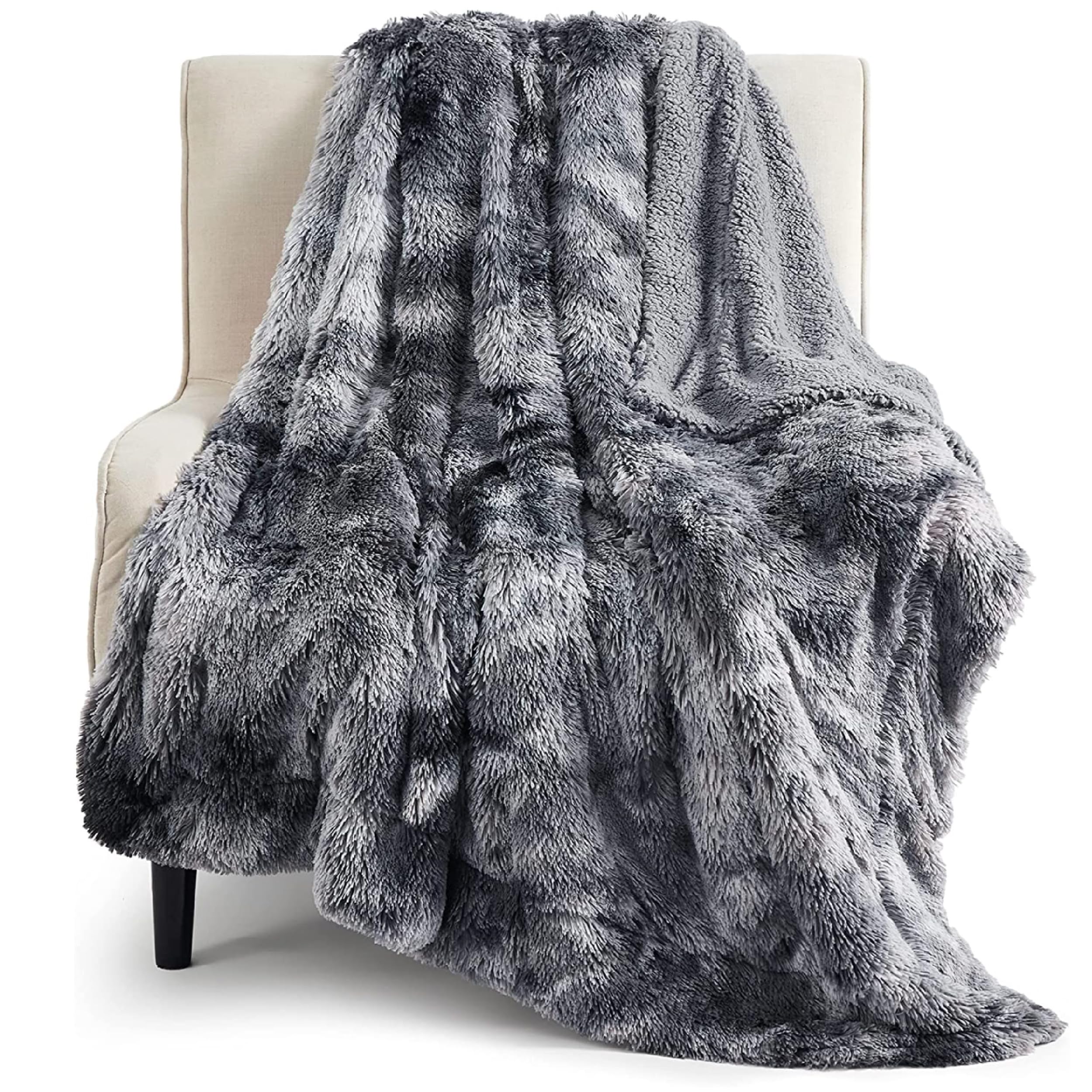 Bedsure Faux Fur Fluffy Fleece Sherpa Blanket Couch Throw Grey 50"x60" | Christm