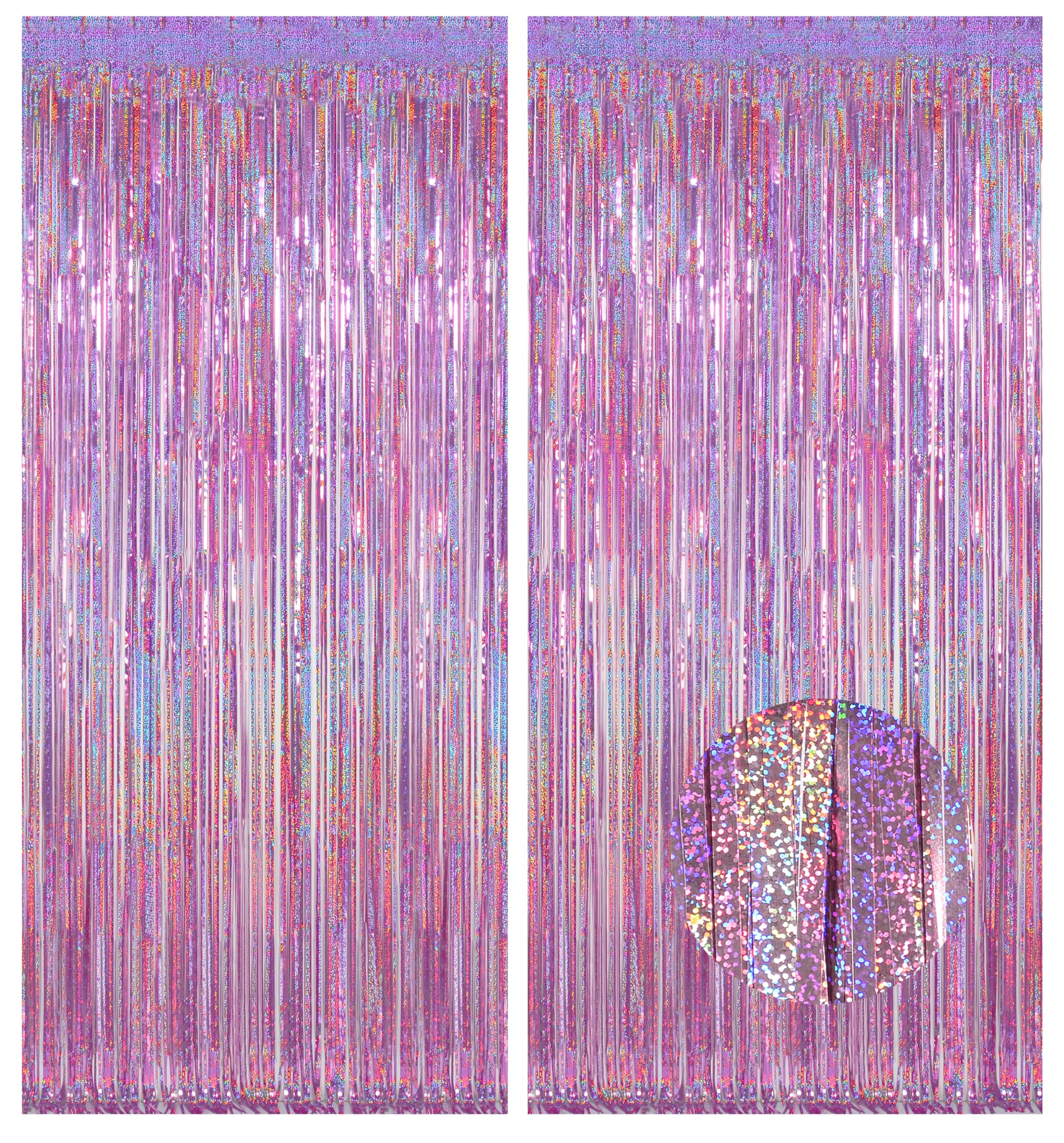 Melsan Purple Pink Tinsel Backdrop for Birthday, 2 Pack 3.2ft x 8ft | Glitter Fo