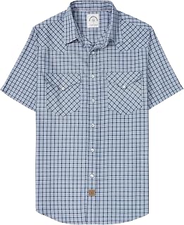Dubinik® Bamboo Fibre Short Sleeve Shirt Men's Casual Shirts For Men Poppers Cowboy Vintage Western Comfort Checked Shirt