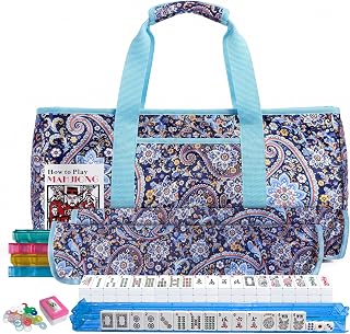 American Mahjong Set with Carrying Bag, 166 Engraved White Tiles, 4 All-in-One Racks/Pushers, 4 Player Guides and Complete Accessories for Adults