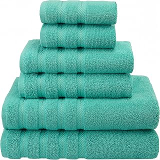 American Soft Linen 100% Carde Cotton 6 Piece Towel Set, 590 GSM Heavy Weight Soft Absorbent Turkish Towels for Bathroom, Turquoise