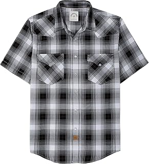 Dubinik®Bamboo Fiber Mens Shirts Short Sleeve Plaid Shirt Men Western Cowboy Pearl Snap Vintage Casual Plaid Shirts for Men