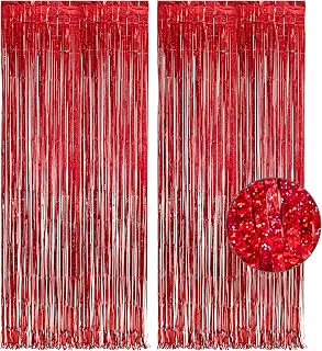 GREATRIL Red Fringe Curtains Party Streamers Backdrop Foil Tinsel Curtain Decoration for Stranger Theme Party Christmas Valentines Day Party 2 Pack