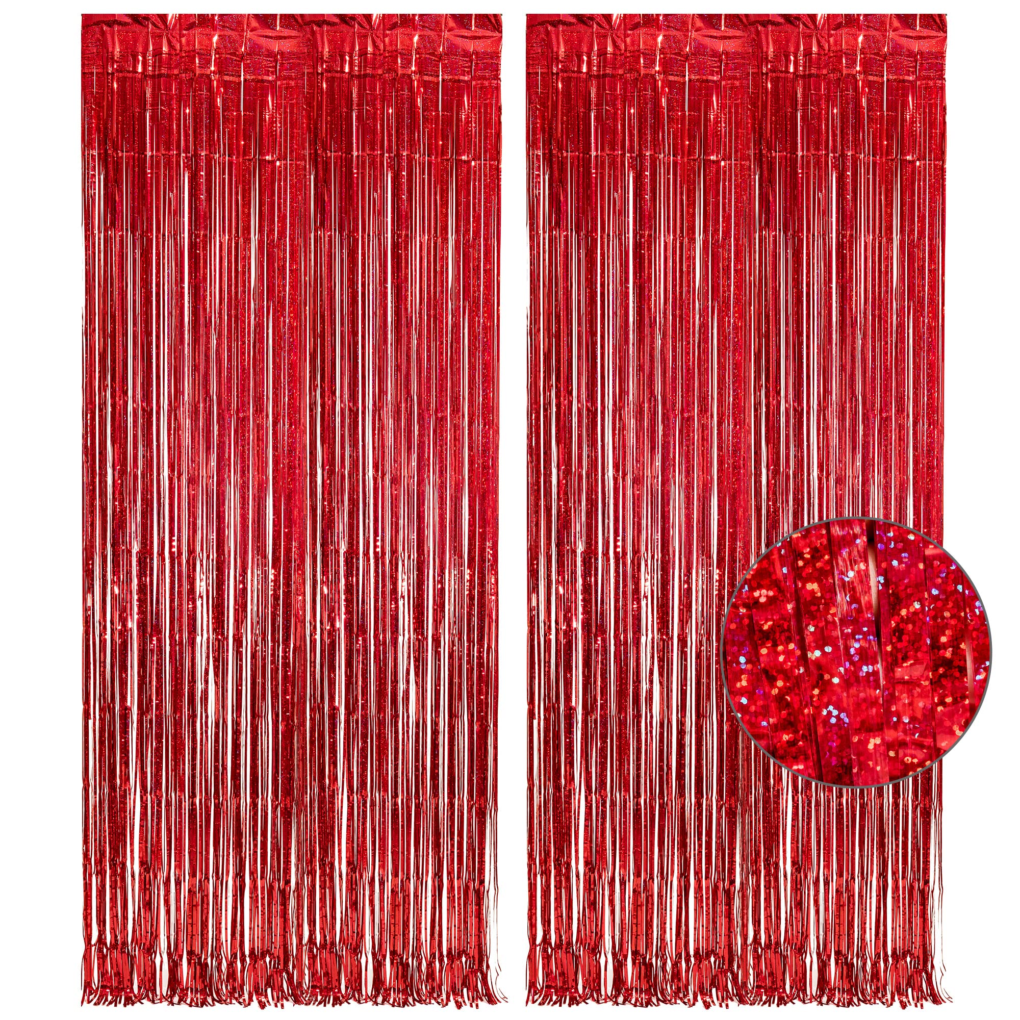GREATRIL Red Fringe Curtains Party Streamers Backdrop Foil Tinsel Curtain Decora
