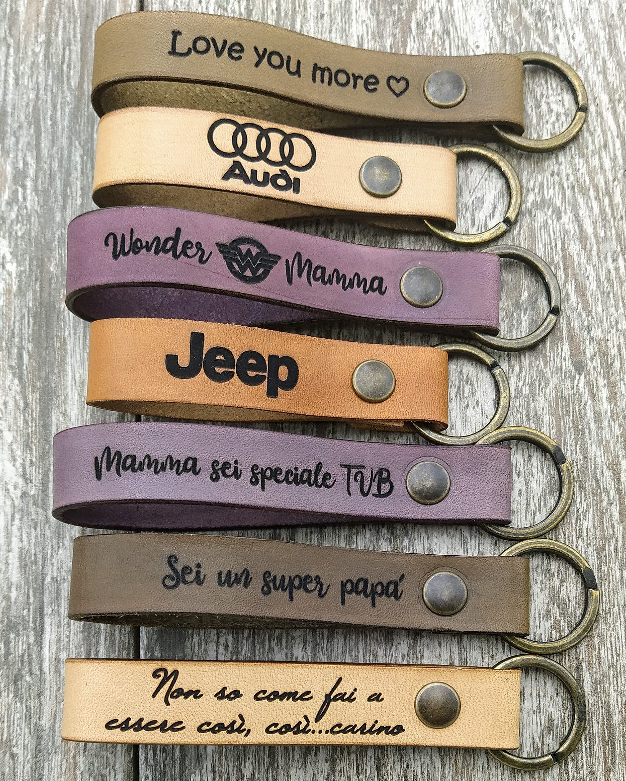 Personalised Leather Keyring Name Initials, Coffee Painted Leather Keychain, Fat