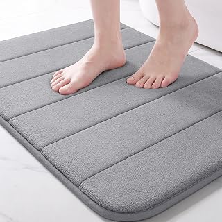 Yimobra Memory Foam Bath Mat, Super Soft & Absorbent Bathroom Rug, Grey | Quick Dry Bath Rug, Non-Slip Floor Carpet, Machine Washable Mat for Bathroom Floor, Tub & Shower, Decor Accessories, 24x17