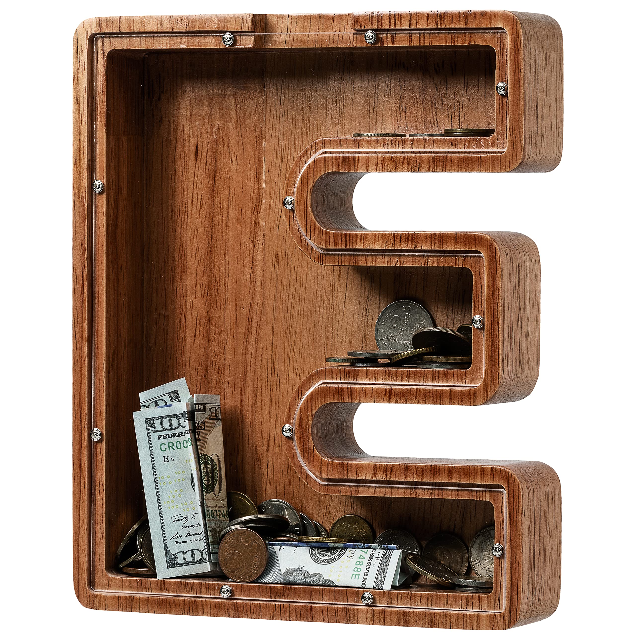 Piggy Bank for Kids Boys Girls, Wooden Large Letter Piggy Bank Alphabet Money Ba