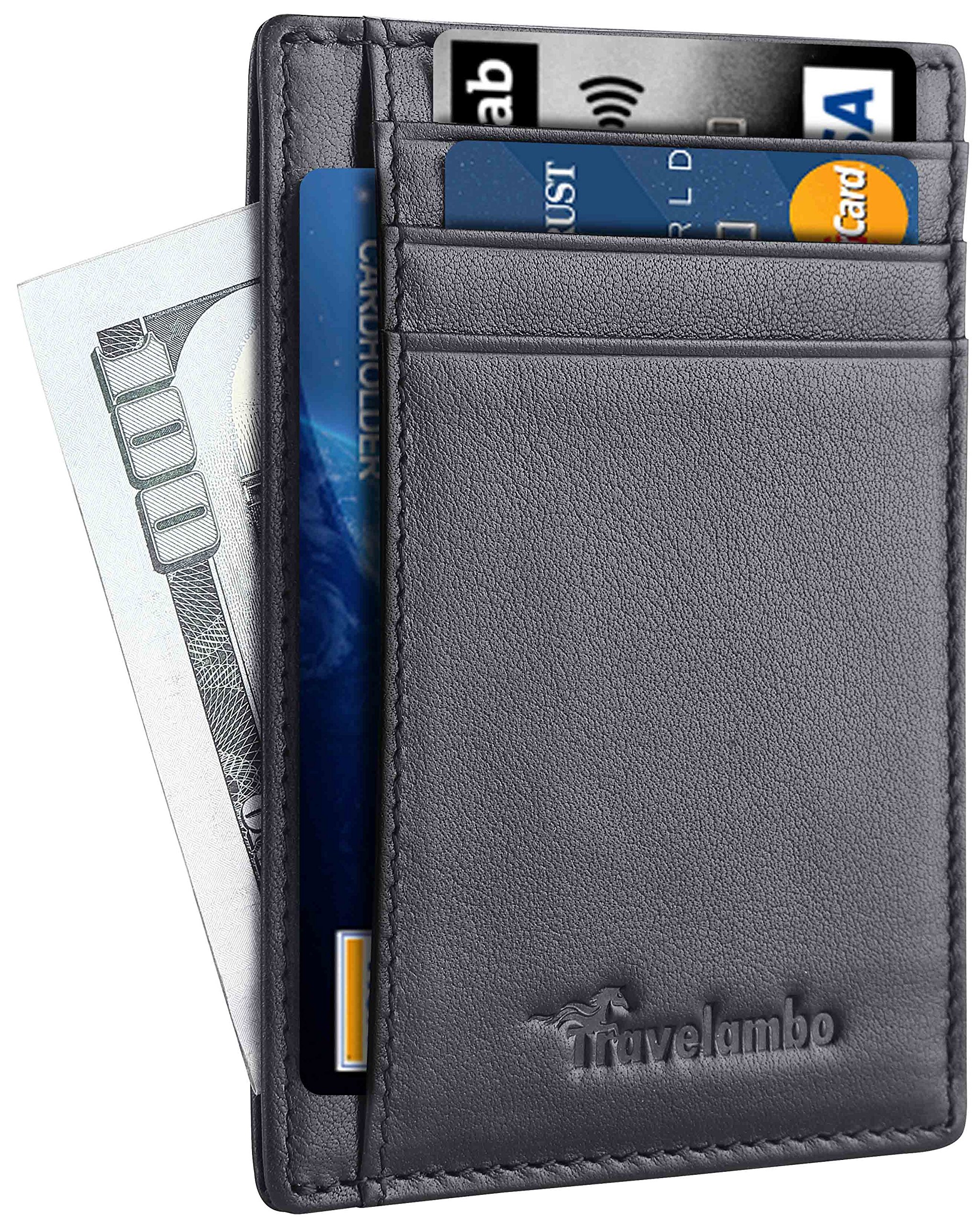 Travelambo Slim Leather Minimalist Front Pocket with RFID Blocking Medium Size