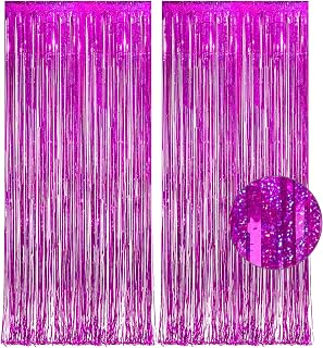 Rose Red Tinsel Curtain Party Backdrop - GREATRIL Foil Fringe Curtain Photo Booth Backdrop for Women Bachelorette Party Engagement Wedding Party New Years Eve Bridal Shower 2 PCS