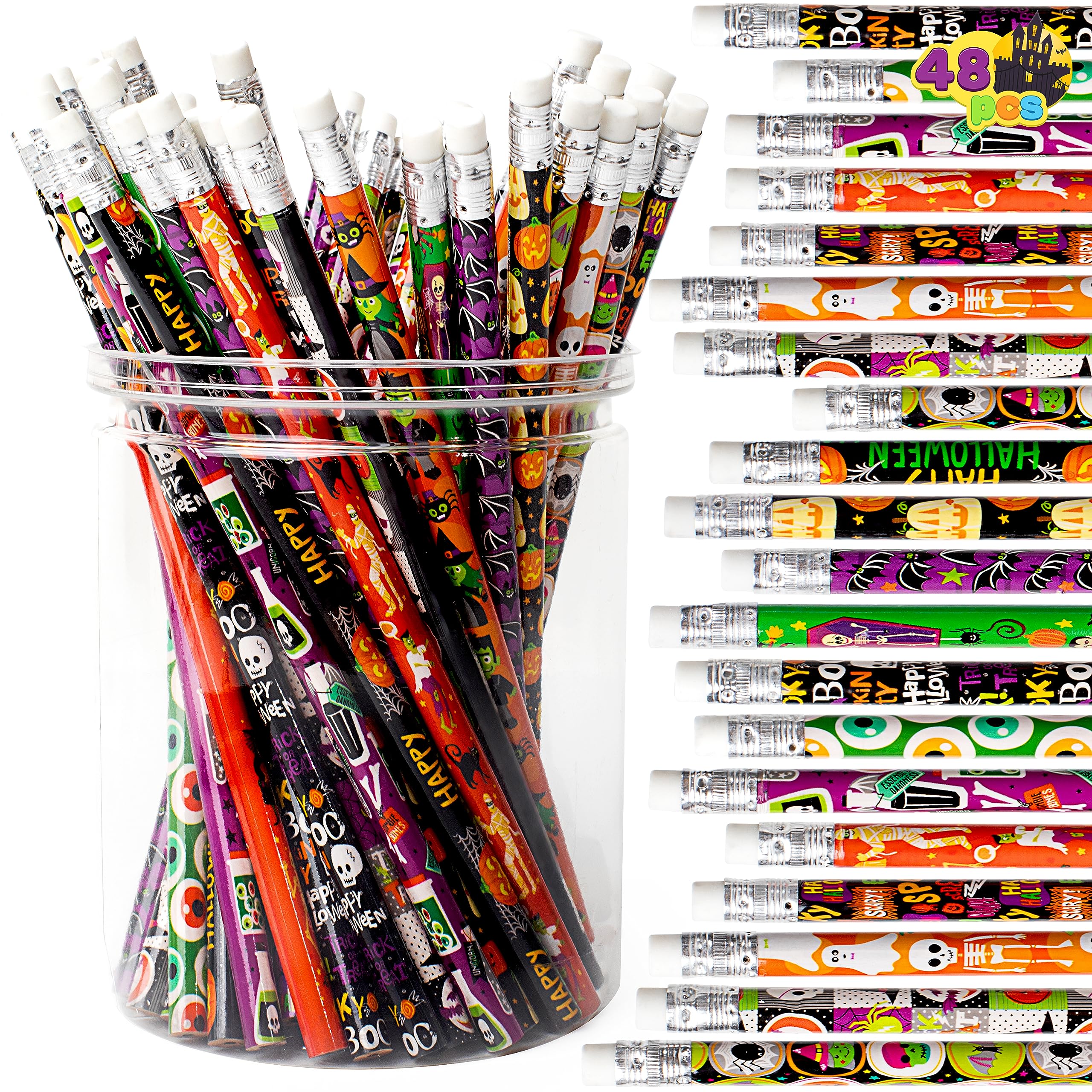 JOYIN 48PCS Halloween Pencils Bulk with Eraser, Colorful Fall Pencil Assortment,