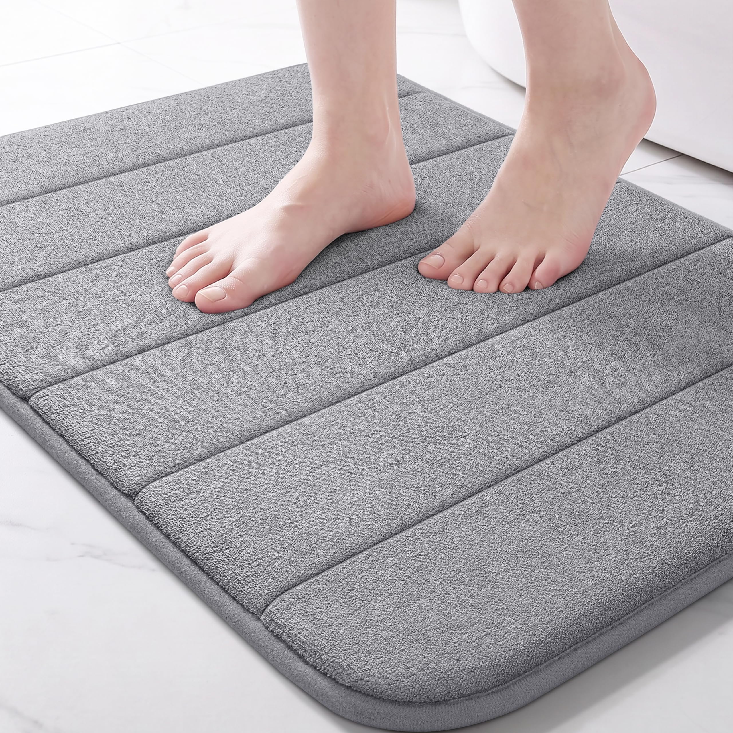 Yimobra Memory Foam Bath Mat, Super Soft & Absorbent Bathroom Rug, Grey | Quick 