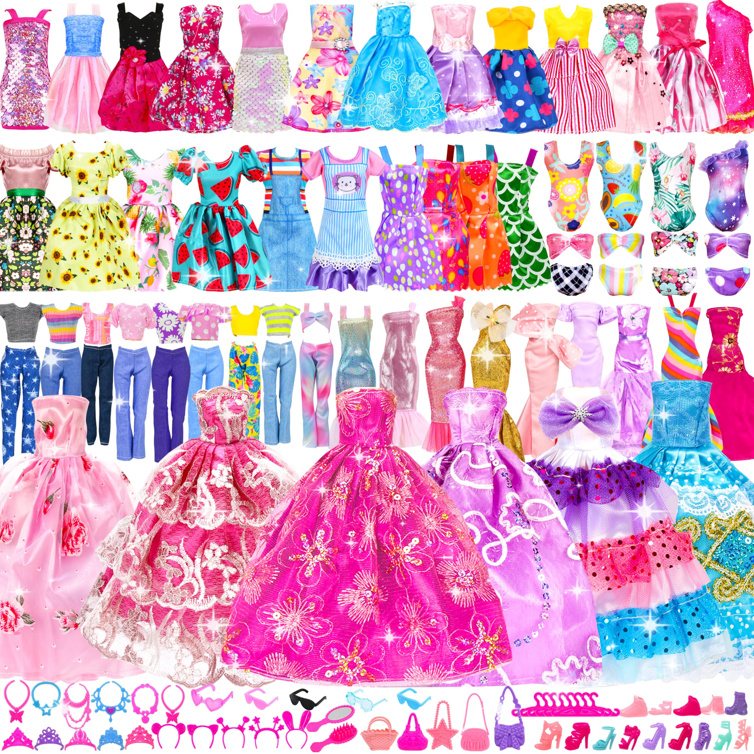138 Pcs Doll Clothes and Accessories, 5 Wedding Gowns 9 Fashion Dresses 3 Tops 3