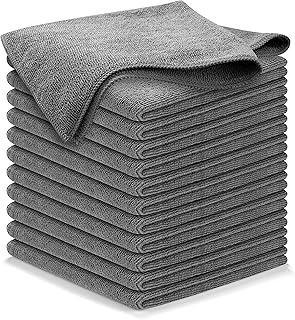 USANOOKS Microfiber Cleaning Cloth Grey - 12 Pcs (12.5"x12.5") - High Performance - 1200 Washes, Ultra Absorbent Microfiber Towel Weave Grime &amp; Liquid for Streak-Free Mirror Shine - Car Washing Cloth