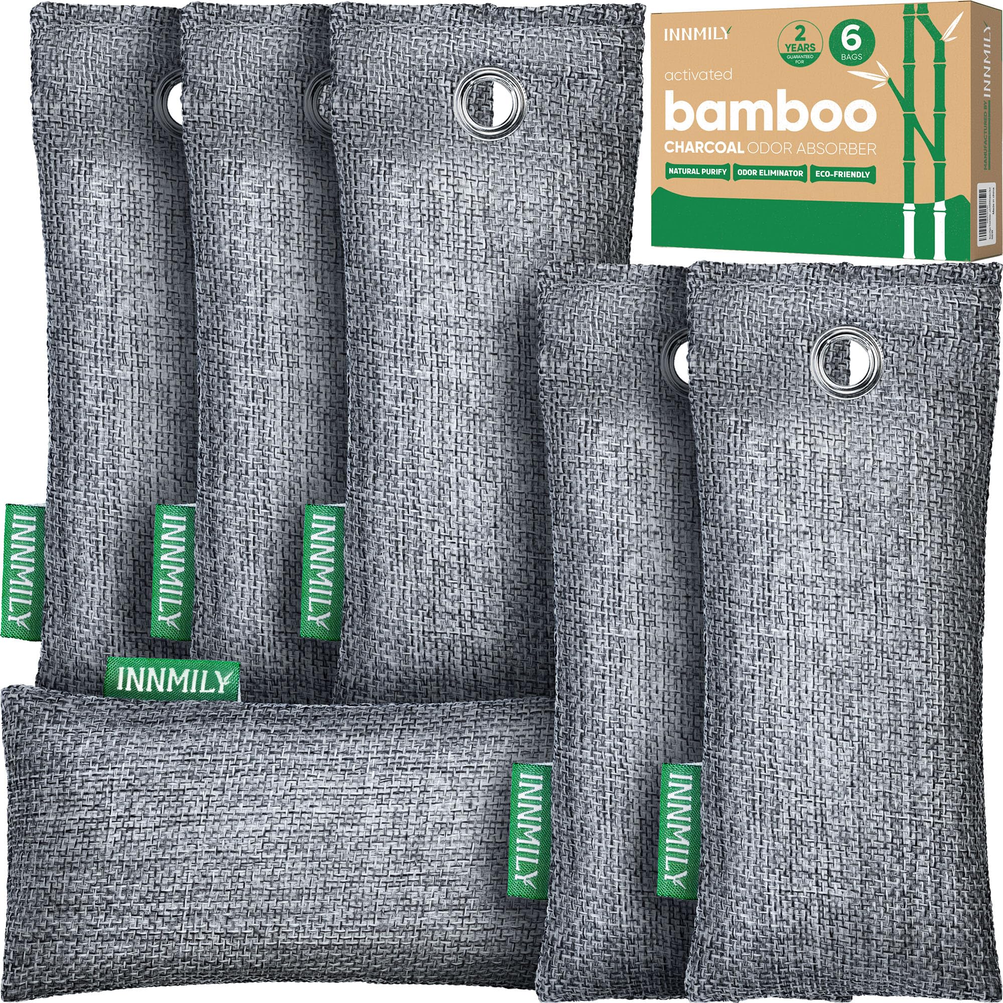 Activated Charcoal Odor Absorber, 6 Pack Natural Shoe Odor Eliminator, Bamboo Ch
