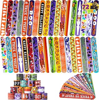 JOYIN 72 PCS Halloween Slap Bracelets for Kids, Halloween Bracelets Bulk for Girls Boys Gifts, Friendship Snap Bracelet for Halloween Party Favors Goodie Bag Fillers, Classroom Favors