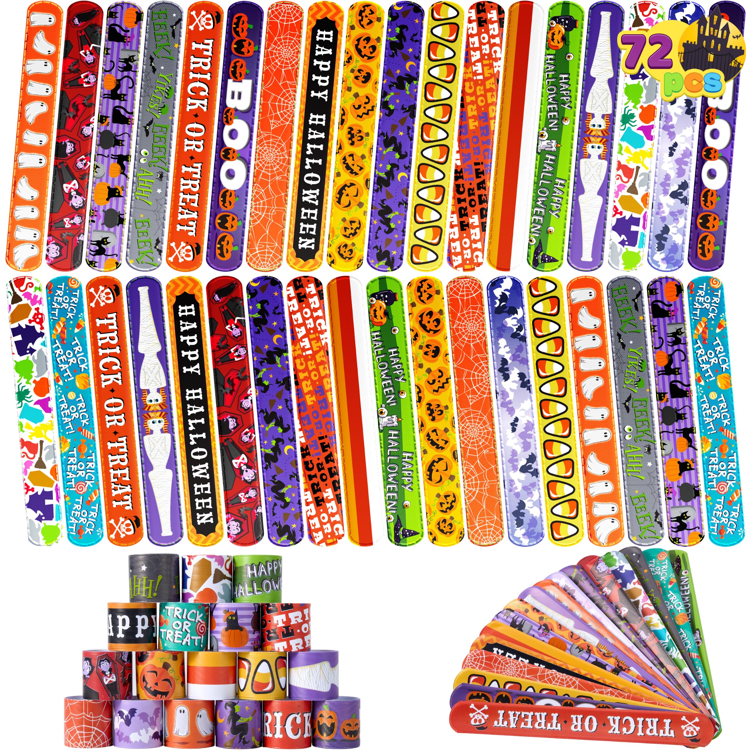 JOYIN 72 PCS Halloween Slap Bracelets for Kids, Halloween Bracelets Bulk for Gir