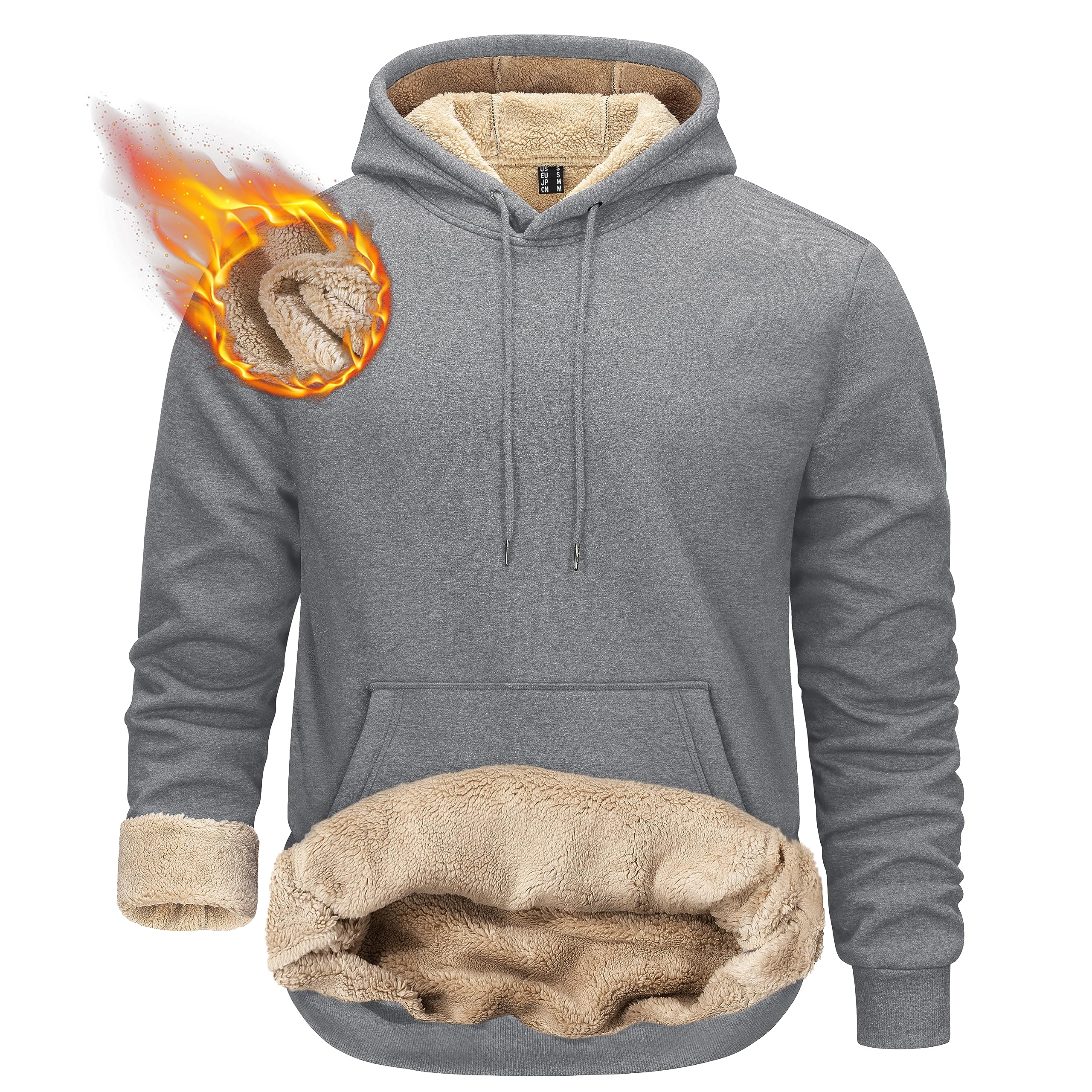 TACVASEN Men's Pullover Hoodie Thick Sherpa Lined Kangaroo Pocket Winter Windpro