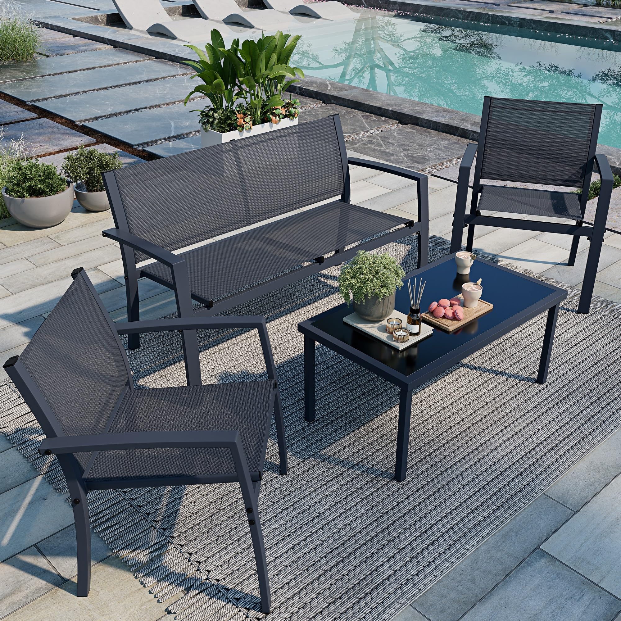 Shintenchi 4 Pieces Patio Furniture Set All Weather Textile Fabric Outdoor Conve