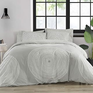 Marimekko - Plain Cotton Percale Queen Duvet Cover Set with Matching Pillowcases Lightweight Home Decor (Fokus Grey, Double)