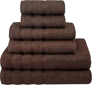 American Soft Linen 100% Carde Cotton 6 Piece Towel Set, 590 GSM Heavy Weight Soft Absorbent Turkish Towels for Bathroom, Dark Brown