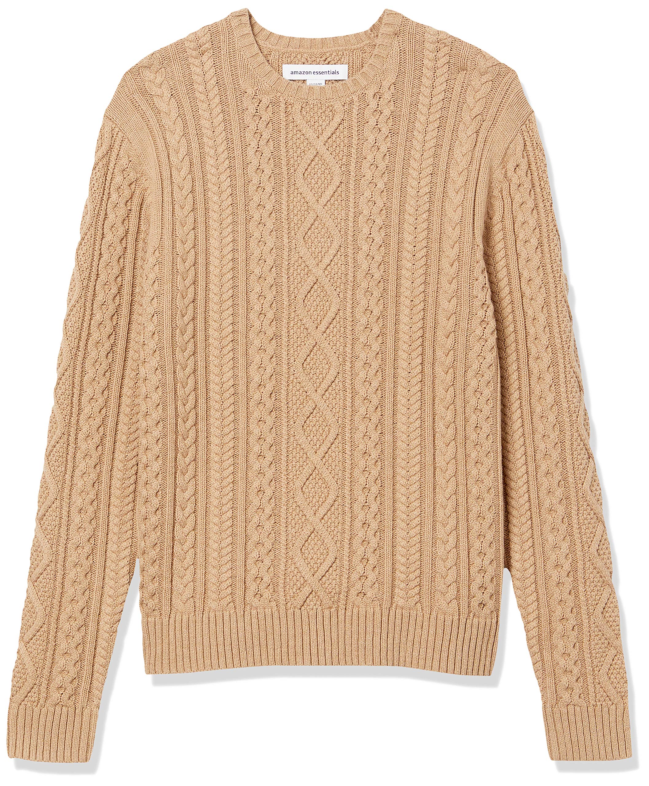 Amazon Essentials Mens Long-Sleeve 100% Cotton Fisherman Cable Crewneck Sweater