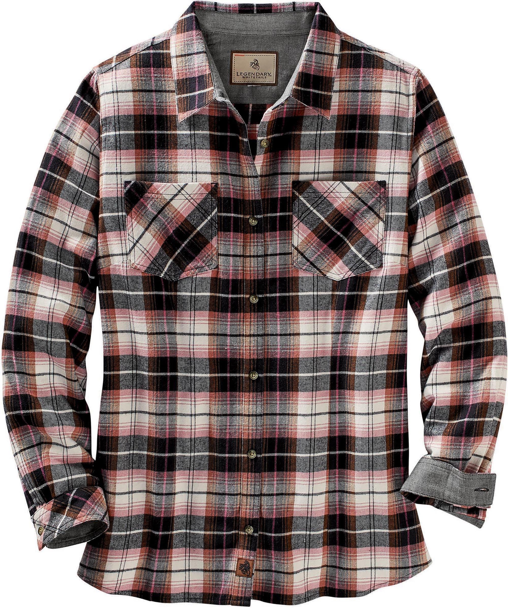 Legendary Whitetails Womens Cottage Escape Flannel Long Sleeve Plaid and Solid C