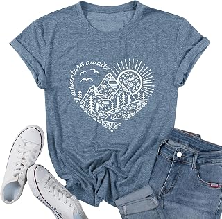 Jorlyen Women Adventure Awaits Outdoor Shirt Nature Hike Lake Life Outfit