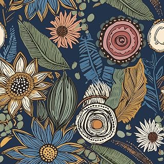 Laatse Boho Wallpaper Peel and Stick 17.5"x393", Navy Blue Contact Paper