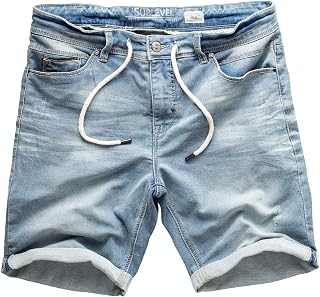 Sublevel Herren Sweat Jeans Shorts – Kurze Denim Jogginghose mit Stretchbund Kordelzug Washed Look – Bequeme Sommer Freizeit Shorts Casual Streetwear Regular Fit W29–W42