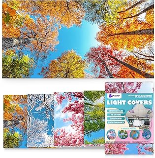 Fluorescent Light Covers for Ceiling Lights Classroom Magnetic Seasons 4pk | Reduces fluorescent/LED glare and eye strain; Easy magnetic install for classrooms/offices; NFPA 701 fire safety rated