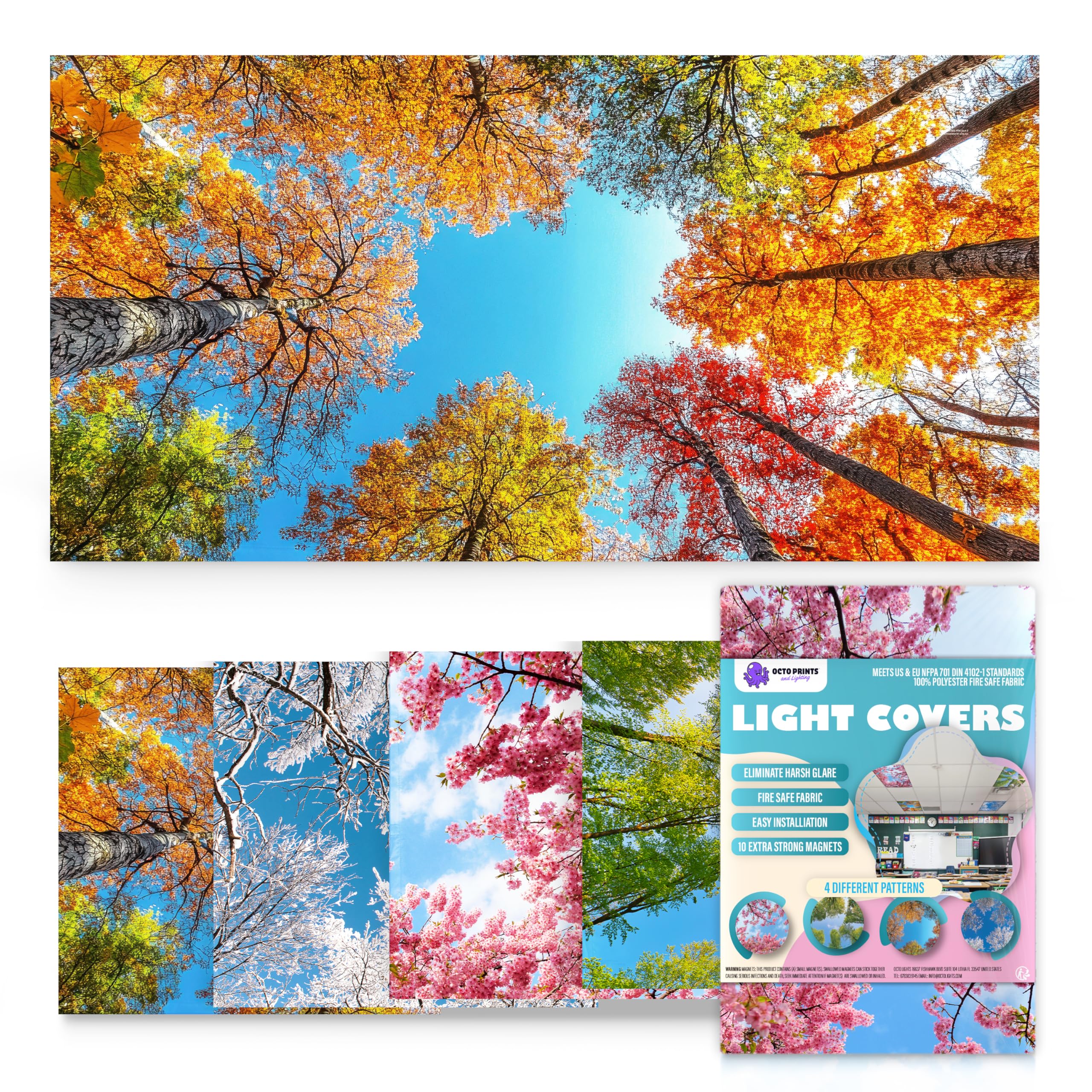 Fluorescent Light Covers for Ceiling Lights Classroom Magnetic Seasons 4pk | Red